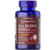 Лососева олія омега 3-5-6-7-9 і вітамін Д3 Puritan's Pride Omega 3, 5, 6, 7 & 9 with Vitamin D3 60 капс