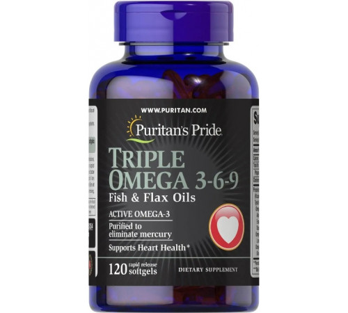 Омега 3-6-9, Triple Omega 3-6-9, Puritan's Pride, риб'ячий жир і лляне олія, 120 гелевих капсул Bio