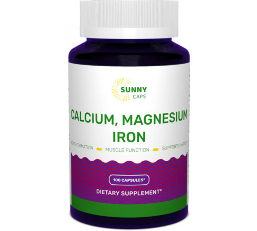 Кальцій, магній, залізо, Calcium, Magnesium and Iron Powerfull, Sunny Caps, 100 капсул