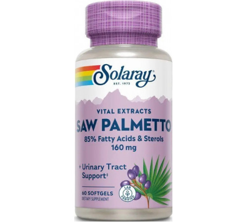 Со пальметто екстракт ягід для потенції Solaray Saw Palmetto 160 мг, 60 гел капс