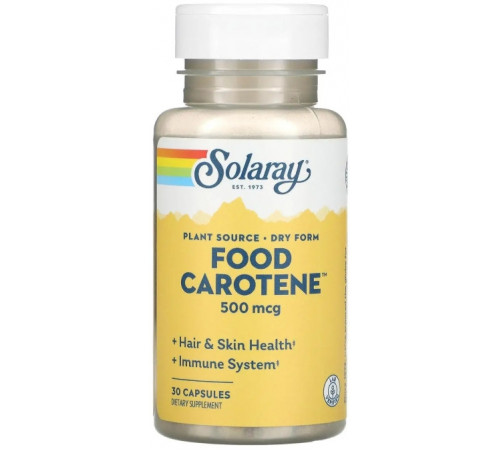 Бета-каротин Solaray Food Carotene 500 мкг 30 капс
