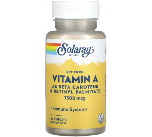Вітамін А ретинілпальмітат Solaray Dry Vitamin A 7500 мкг 60 вег капсул