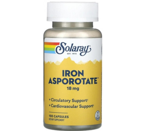 Железо Solaray Iron Asporotate 18 мг 100 капс