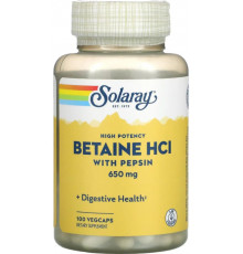 Бетаїн HCl + пепсин Solaray Betaine HCL with Pepsin 650 м 100 вег капс
