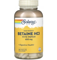 Бетаїн HCl + пепсин Solaray HCL with Pepsin 250 вег капс