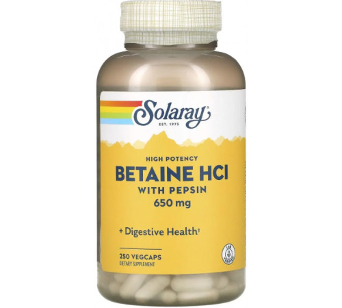 Бетаїн HCl + пепсин Solaray HCL with Pepsin 250 вег капс