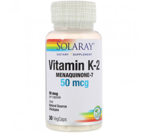 Вітамін К2 Менахінон-7 Solaray Vitamin K-2 30 капс