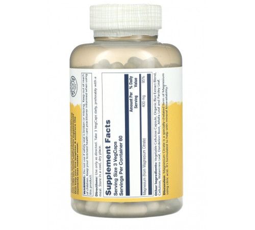 Магній цитрат Solaray Magnesium Citrate 400 мг 180 вег капсул