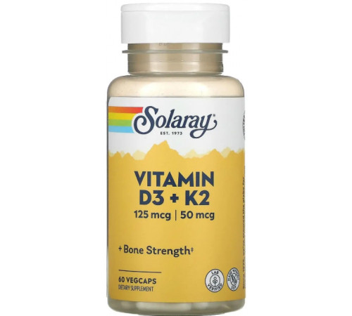 Вітамін Д3 та К2 для суглобів Solaray Vitamin D-3 & K-2 без сої 60 капс