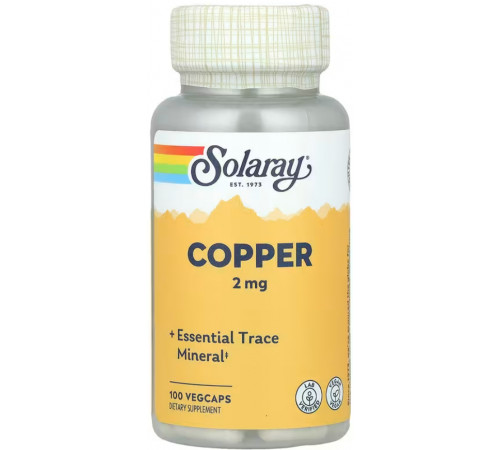 Мідь (амінокислотний хелат) Solaray Copper 2 мг 100 капсул