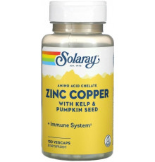 Цинк і мідь, Zinc Copper, Solaray, 100 капсул Bio