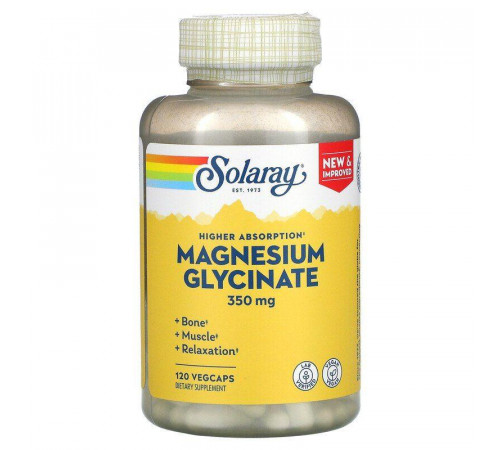 Магній гліцинат, Magnesium Glycinate, Solaray, висока абсорбція, 350 мг, 120 вегетаріанських капсул
