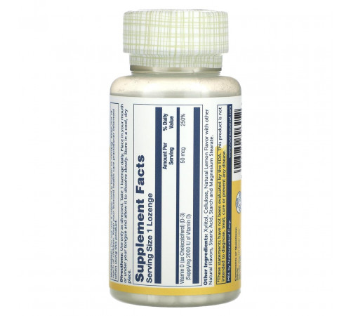 Вітамін D-3 Solaray Vitamin D-3 50 мкг 60 льодяників лимон