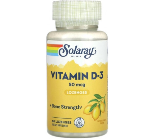 Вітамін D-3 Solaray Vitamin D-3 50 мкг 60 льодяників лимон