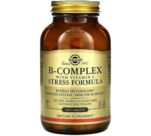 Комплекс витаминов В + С стресс формула Solgar B-Complex with Vitamin C 250 таблеток