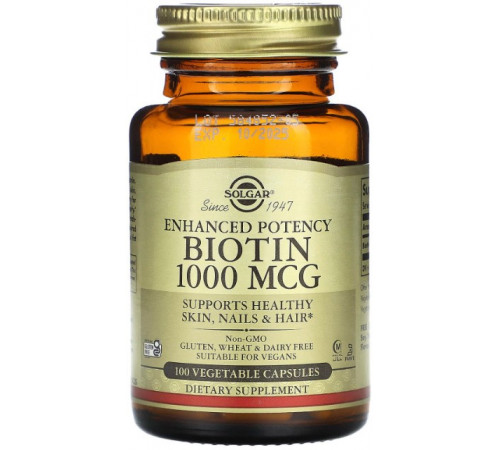 Вітаміни Solgar Біотин для волосся (B7) Biotin 1000 мкг 100 капсул