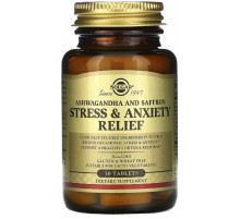 Средство от стресса и нервов Solgar Stress & Anxiety Relief, Ashwagandha and Saffron 30 таб