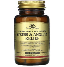 Засіб від стресу та нервів Solgar Stress & Anxiety Relief, Ashwagandha and Saffron 30 таб
