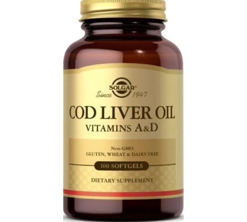 Витамин А и Д из масла печени трески Solgar Cod Liver Oil Vitamins A & D 100 гел капс