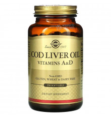 Вітамін А і Д з олії печінки тріски Solgar Cod Liver Oil Vitamins A & D 250 гелевих капсул