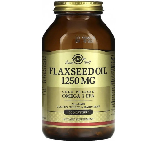 Лляна олія Solgar Flaxseed Oil 1250 мкг 100 гел капс