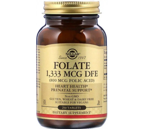 Фолієва кислота для здоров'я Solgar Folate 1,333 мкг DFE (800 мкг) 250 таб