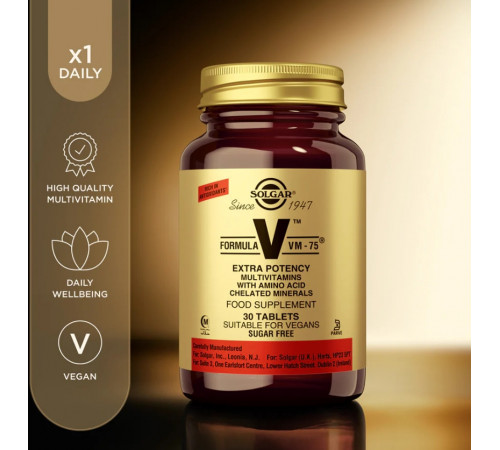Мультивитамины и хелатные минералы Solgar  Formula V, VM-75 90 таб