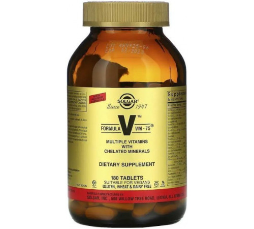 Мультивітаміни та мінерали Solgar Formula V VM-75 180 таблеток