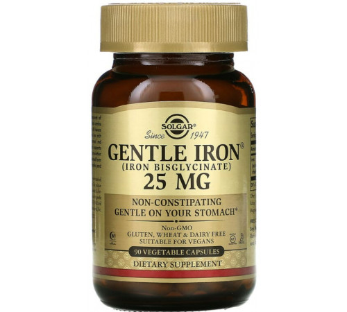 Залізо бісгліцинатний хелат Solgar Gentle Iron 90 капсул