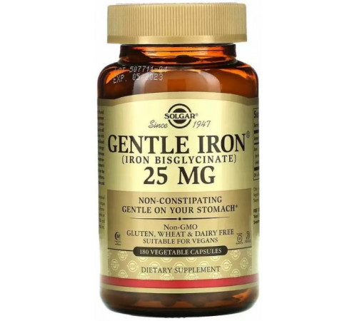 Железо Solgar Gentle Iron 25 мг 180 вегетарианских капсул