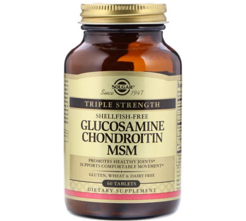 Глюкозамін хондроїтин МСМ Solgar Glucosamine Chondroitin MSM 60 таб