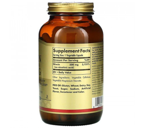 Ніацин (вітамін B3) Solgar Niacin (Vitamin B3) 500 мг 100 капс