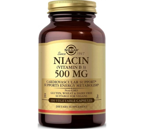 Ніацин (вітамін B3) Solgar Niacin (Vitamin B3) 500 мг 100 капс