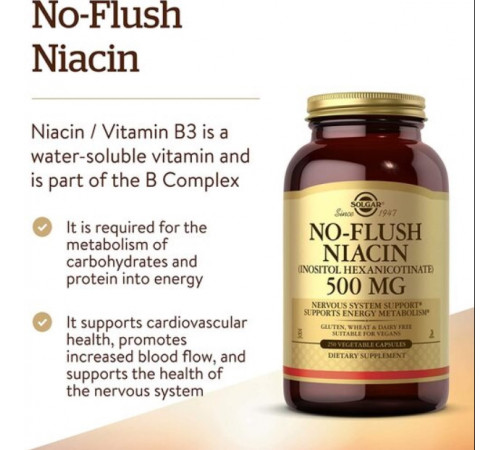 Ніацин (вітамін B3) Solgar Niacin (Vitamin B3) 500 мг 100 капс
