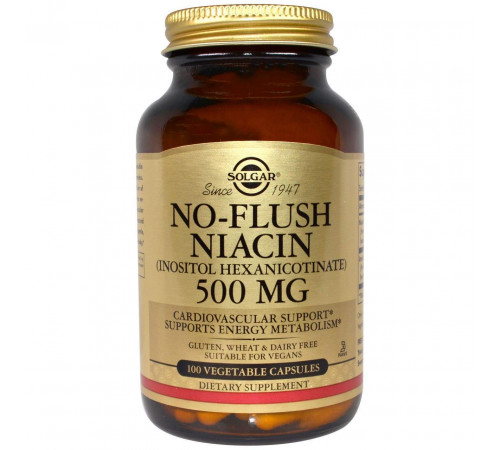 Ніацин вітамін B3 Solgar No-Flush Niacin 500 мг 100 капсул