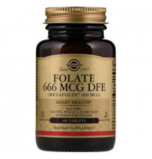 Фолат (метилфолат у вигляді метафоліну) Solgar Folate 100 таб