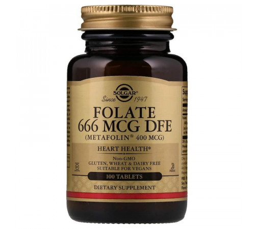 Фолат (метилфолат у вигляді метафоліну) Solgar Folate 100 таб