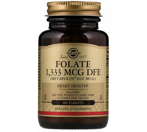 Фолієва кислота Вітамін В9 Фолат Solgar Folate 1333 мкг DFE 100 таб