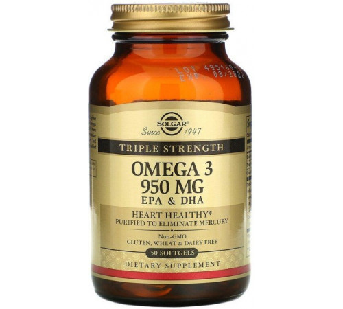 Омега-3 Solgar Omega-3 EPA & DHA 950 мг 50 гелевих капсул