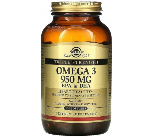 Омега-3 риб'ячий жир Solgar Omega-3 EPA & DHA 950 мг 100 гел капс