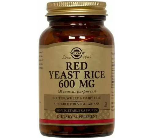 Червоний дріжджовий рис Solgar Red Yeast Rice 600 мг 60 вегетаріанських капсул