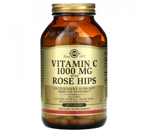 Вітамін С із шипшиною Solgar Vitamin C with Rose Hips 1000 мг 250 таблеток