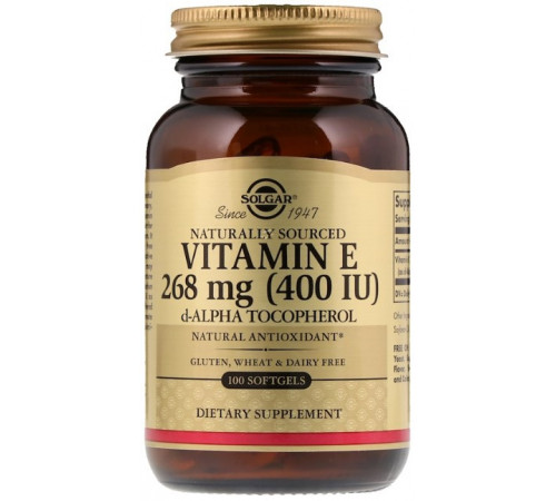 Вітамін Е (d-альфа-токоферол) Solgar Vitamin E 268 мг (400 МЕ) 100 гел капсул