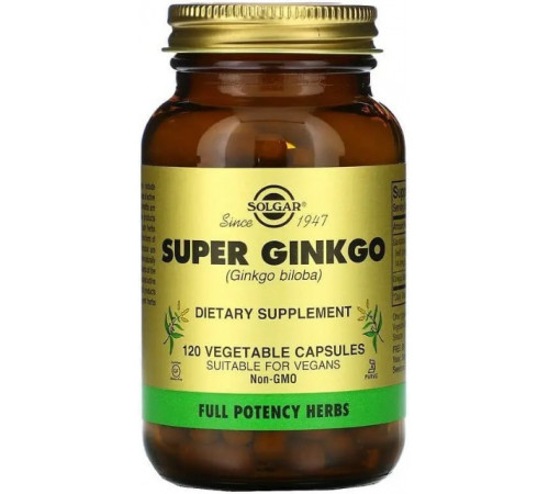 Гинкго билоба Solgar Super Ginkgo 120 вегетарианских капсул