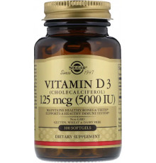Вітамін Д3 (холекальциферол) для імунітету Solgar Vitamin D3 125 мкг 100 гел капс