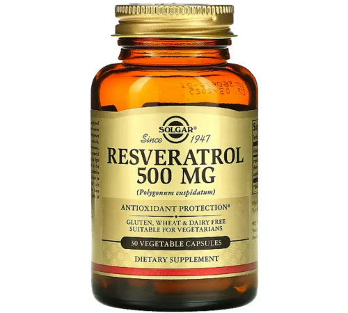 Ресвератрол Solgar Resveratrol 500 мг 30 вегетаріанських капсул