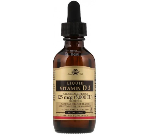 Витамин Д3 Solgar Liquid Vitamin D3 125 мкг (5000 МЕ) 59 мл апельсин