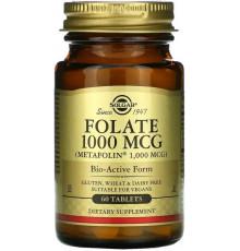 Фолат метилфолат Solgar Folate 1000 мкг 60 таблеток