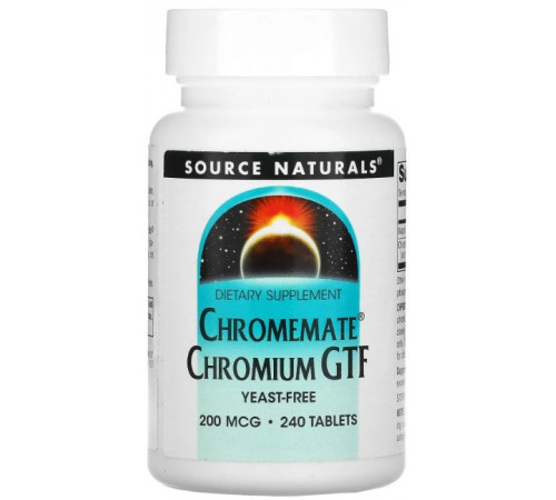 Хром Source Naturals Chromemate Chromium GTF 200 мкг 240 таблеток