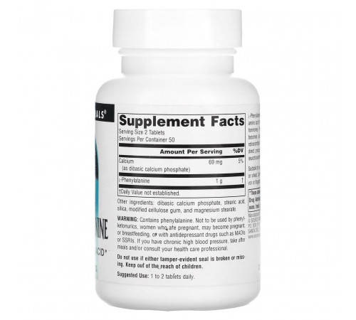 Фенілаланін Source Naturals L-Phenylalanine 250 мг 100 таблеток
